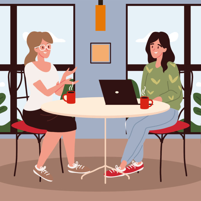 women spend time at a restaurant, design